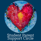 Logo: mosaic red-pink heart with yellow center on blue circle; text 'Student Parent Support Circle'